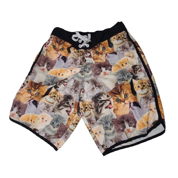 BioWorld Men's SZ Small Swim Trunks Kitten Cat Print Lined Pockets Cruise Beach - Picture 1 of 7